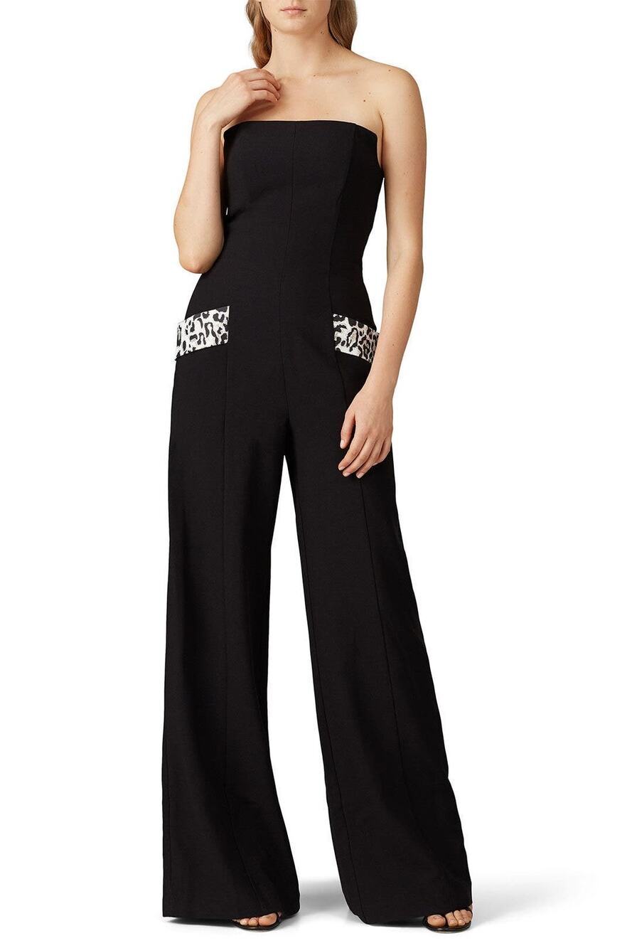 BLACK HALO EVE Black Strapless Boned Bodice Carmine Jumpsuit Size 10
